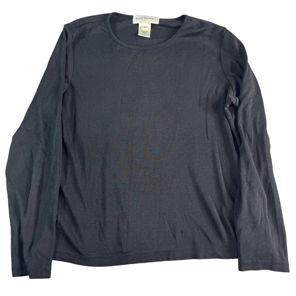 Susan Bristol Black Long Sleeve Sweater Womens Large Cotton Blend Classic Top